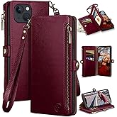 XcaseBar compatible with iPhone 13 6.1" Wallet case with Zipper Credit Card Holder【RFID Blocking】,Flip Folio Book PU Leather Phone case Shockproof Cover Men Women for Apple 13 case Wine Red