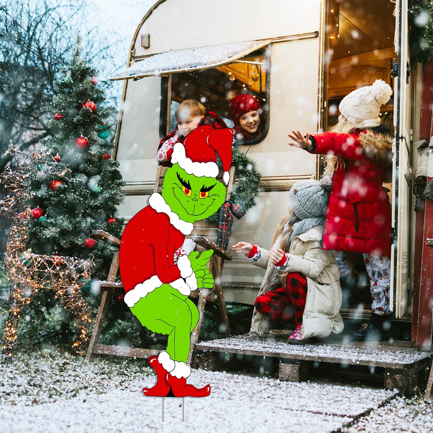 Yard Signs - Grinch Christmas Decorations -Grinch Christmas Yard Signs with Stakes Extra Large for Christmas Outdoor Decorations - Xmas Outdoor Yard Sign Lawn Decor 40-17inches