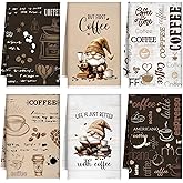 Ferraycle 6 Pcs Coffee Kitchen Towels, Absorbent Dish Towels 24 x 16 Inches, Dish Cloths, Kitchen Decorative Hand Cloths, Gifts for Cooking Baking Bathroom Bar Farmhouse(White and Brown,Coffee Theme)