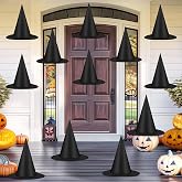 12 PCS Halloween Witch Hats, Black Hanging Witch Hats Porch Yard Decor | Witch Costume Accessories Witches Hat with 328 FT Nylon Cord Wizard Hats Indoor Outdoor Halloween Decorations