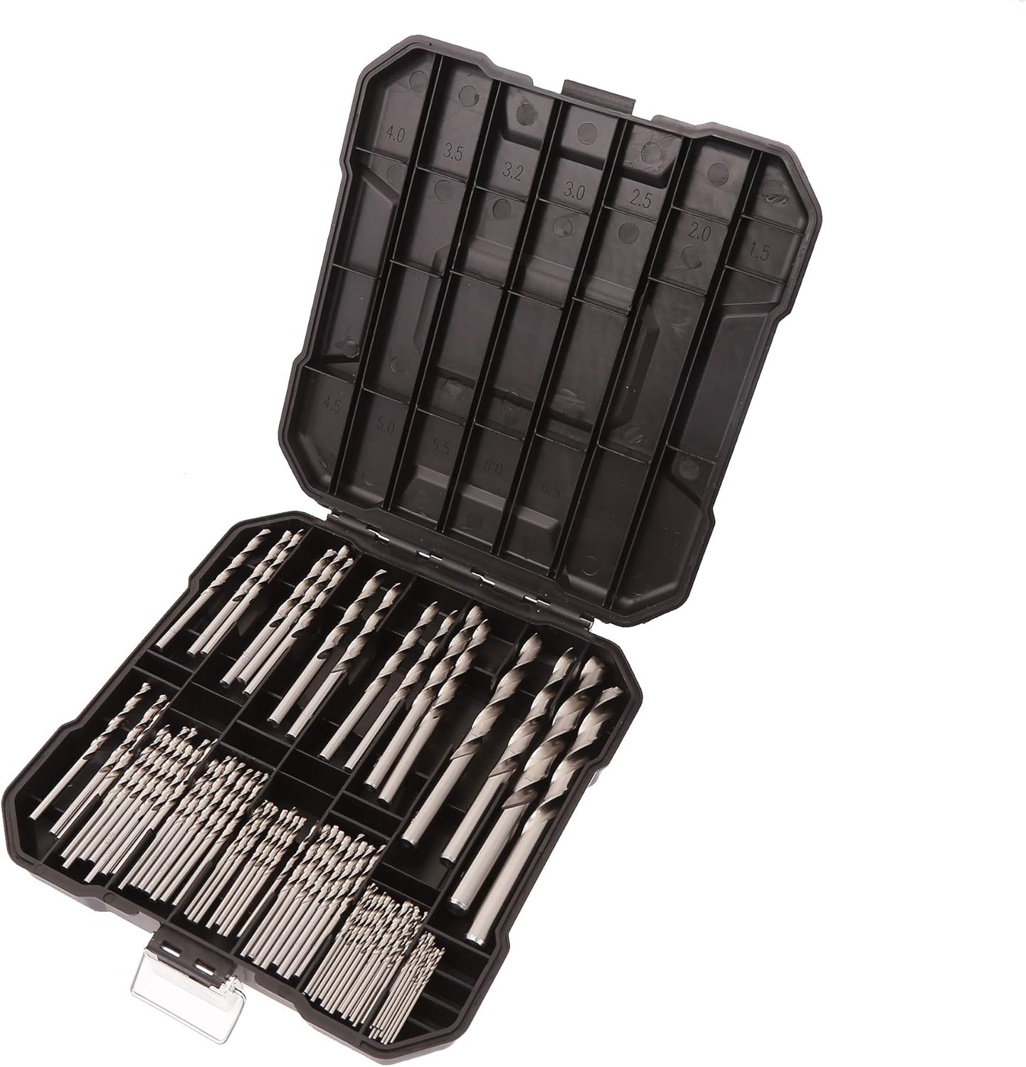 KATSU 99PCs Twist Drill Bits Set HSS 4341/M2 Grade High-Speed Steel 1.5mm-10mm Multi Drill Bits for Drilling Stainless Steel Iron