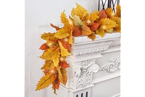 CHEAWRTZ 2PC Realistic Fall Garland for Mantle 6FT Fall Leaves Garland With Lights/Timer Fall Decorations for Home Porch Fall Leaf Garlands Autumn Decor for Thanksgiving Outdoor Fireplace Wedding Hanging Table