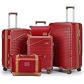NEISIA Luggage Sets 3 Piece, Hard Shell Carry on Suitcase with Spinner Wheels and TSA Lock, Travel Lightweight Luggage Set with YKK Zippers (Red, 5 piece sets（20/24/28/DB/TB)