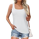 Rheane Casual Ribbed Tank Top, Square Neck Sleeveless Summer Tank Tops