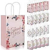 Ethanberg 20Pcs Thank You Gift Bags Floral Design with Handles, 8.2" x 5.8" x 3.15" Thank You Kraft Paper Bags for Business, Boutique, Wedding, Birthday, Party Return Favor