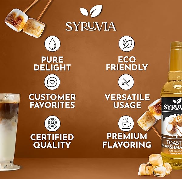 SYRUVIA TOASTED MARSHMALLOW SYRUP FOR COFFEE 25.4 OUNCES TOASTED MARSHMALLOW COFFEE SYRUP FLAVOR