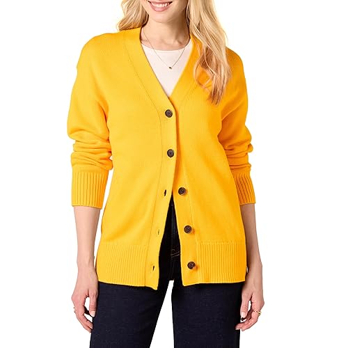 Amazon Essentials Women's V-Neck Midweight Relaxed-Fit Cardigan Sweater, Golden Yellow, XX-Large