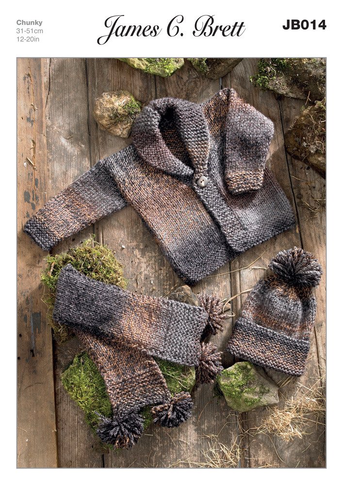  Jacket, Hat and Scarf in James C. Brett Marble Chunky (JB014