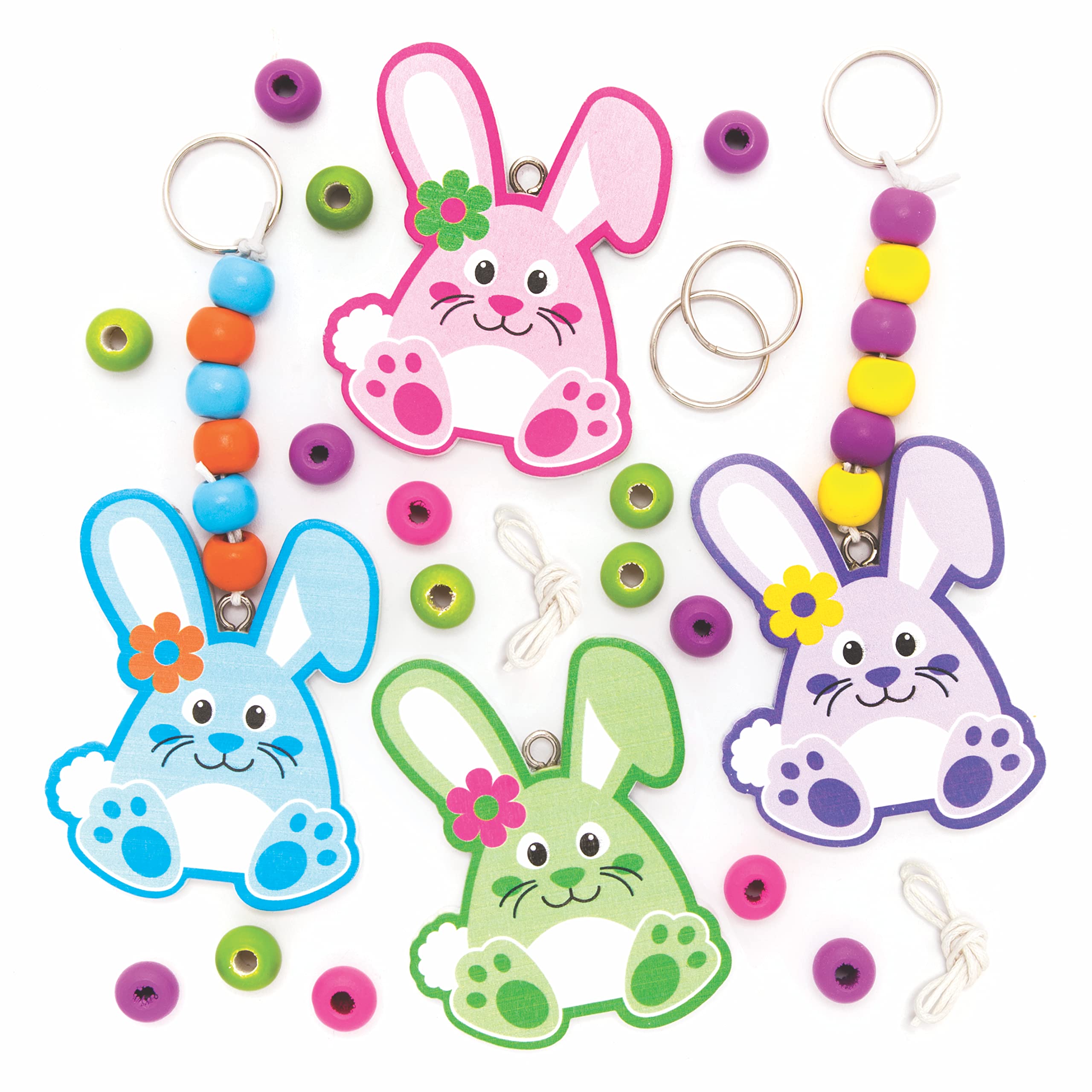 Baker Ross Easter Bunny Keyring & Bag Danglers - Pack of 4, Easter Crafts for Kids (AX761)