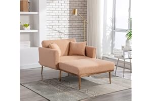 KINFFICT Convertible Chaise Lounge Chair, Modern Lounger Chair with 3 Adjustable Angles, Indoor Sleeper Sofa Bed with 2 Pillows, 400 LBS Weight Capacity, Camel Teddy