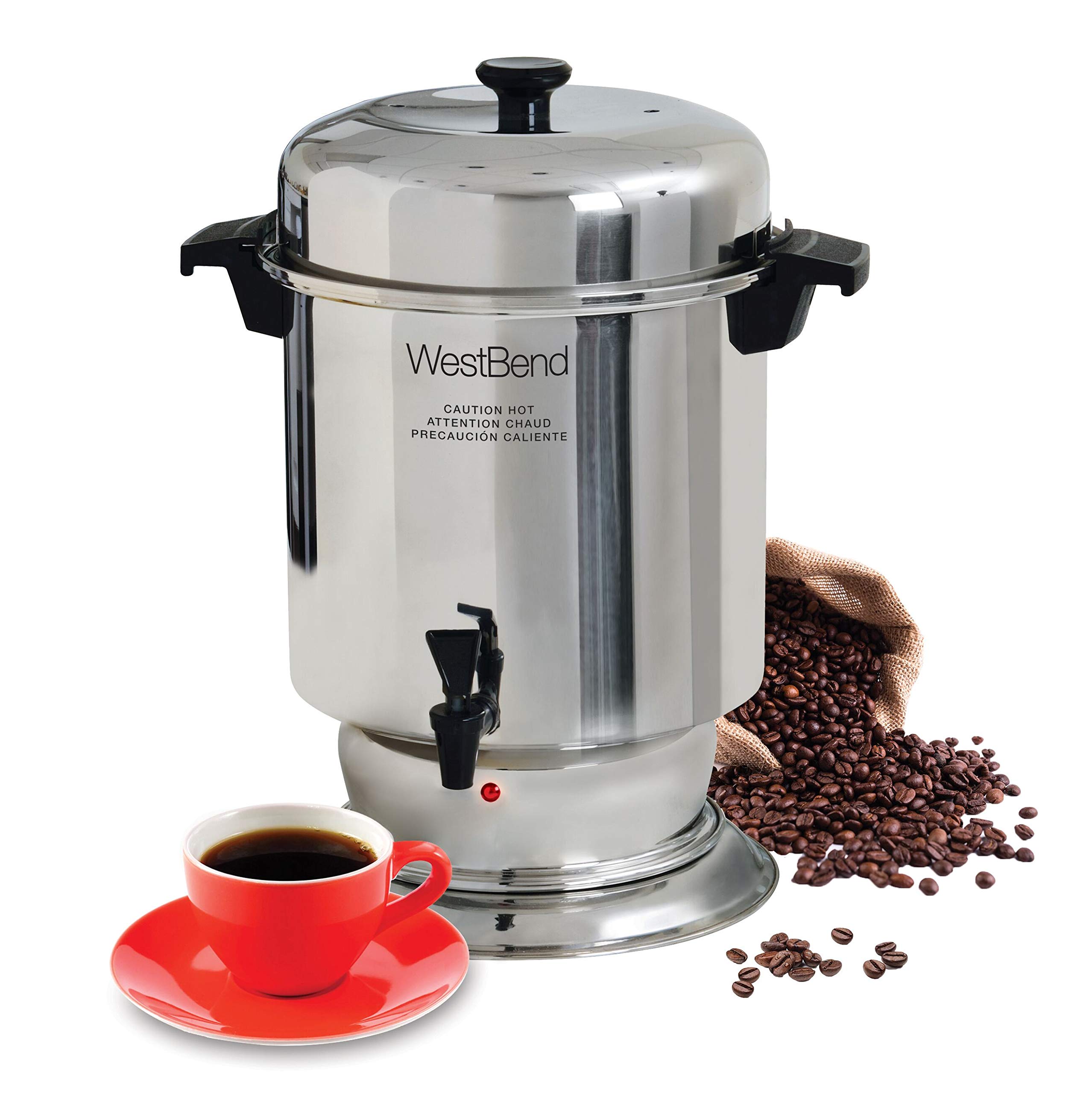 West Bend 13550 Polished Stainless Steel Commercial Coffee Urn Features Automatic Temperature Control Large Capacity with Quick Brewing Easy Clean Up, 55-Cup, Silver