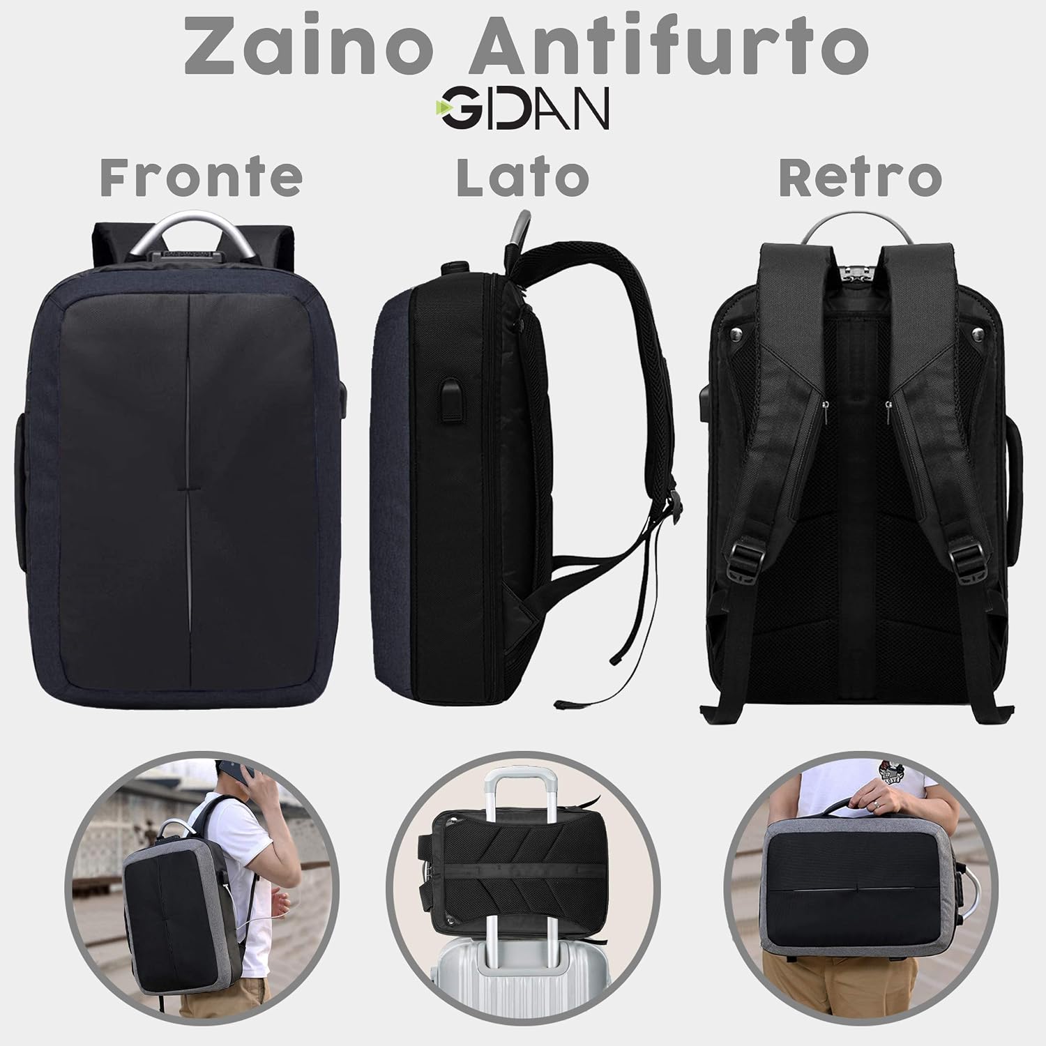 Zaini per PC portatili GiDan Zaino Antifurto Impermeabile USB  Ventiquattrore Porta PC per Computer Portatile 13-15 Pollici  Laptop,Tablet,Multifunzione,con Lucchetto,Viaggio Aereo,Scuola,Università  leggero Black morbido urban-earth.co.uk