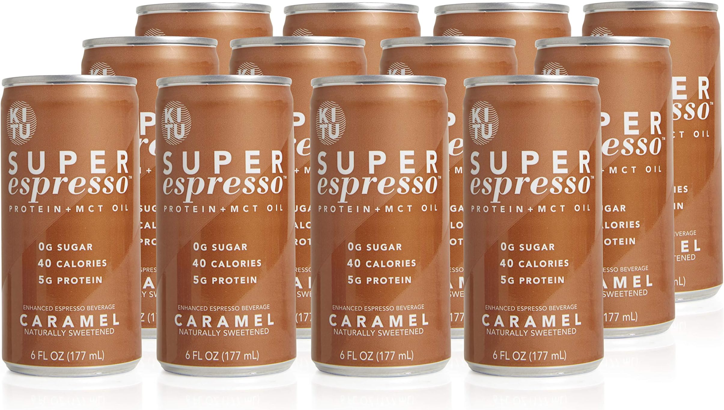 Kitu Super Espresso, SugarFree Keto Coffee Cans (0g Sugar, 5g Protein, 40 Calories) [Caramel] 6 Fl Oz, 12 Pack | Iced Coffee, Canned Coffee - From the Super Coffee Family