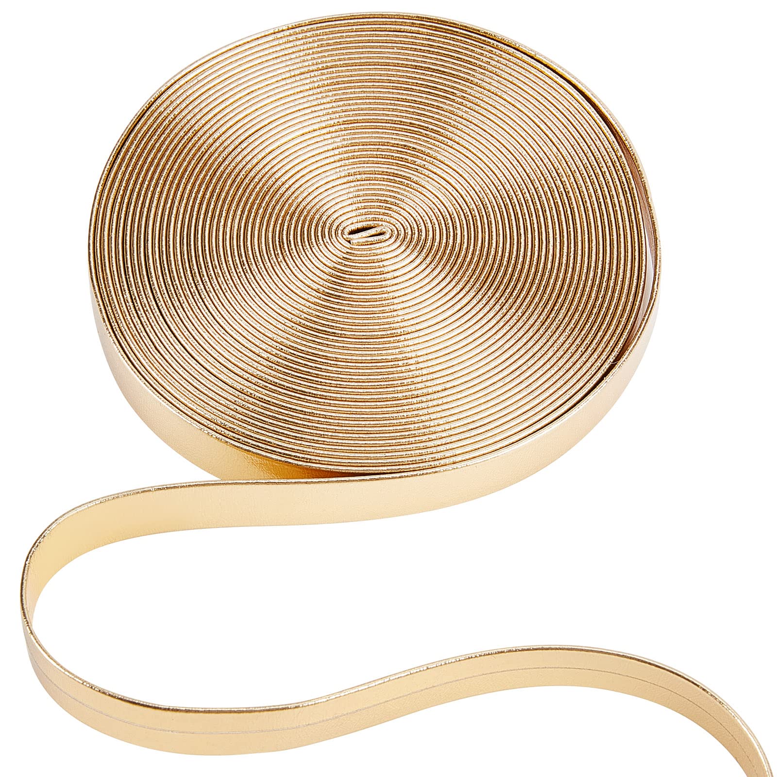 GORGECRAFT 5m Long Metallic Leather Strips 10mm Wide Flat Glossy Pu Leather Strap Gold Double Sided Leather Strips Beading String Imitation Leather Cord Supplies for Jewelry Making DIY Crafts