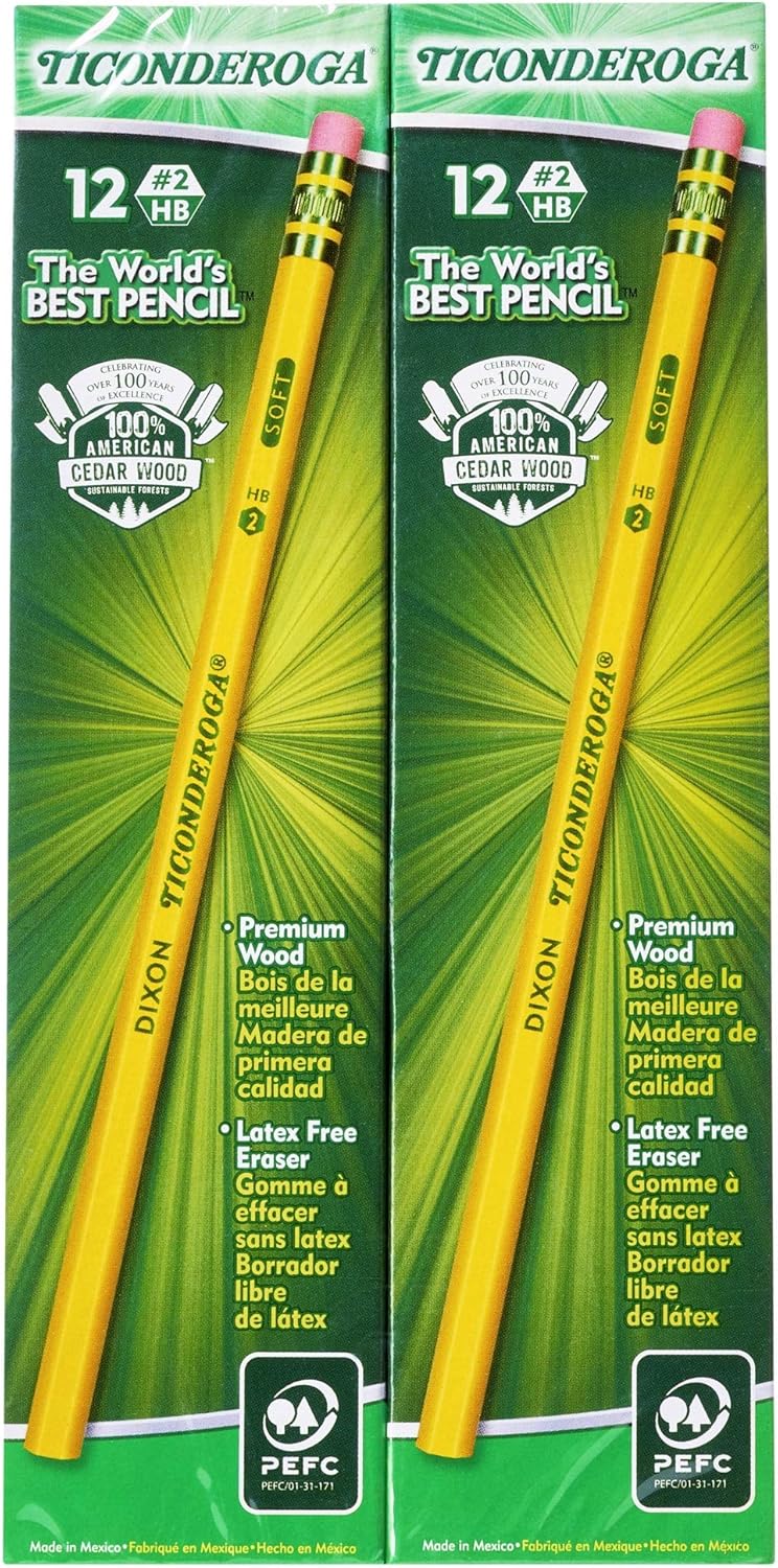 TICONDEROGA Pencils, Wood-Cased, Unsharpened, Graphite #2 HB Soft, Yellow, 96-Pack (13872) : Wood Lead Pencils : Office Products