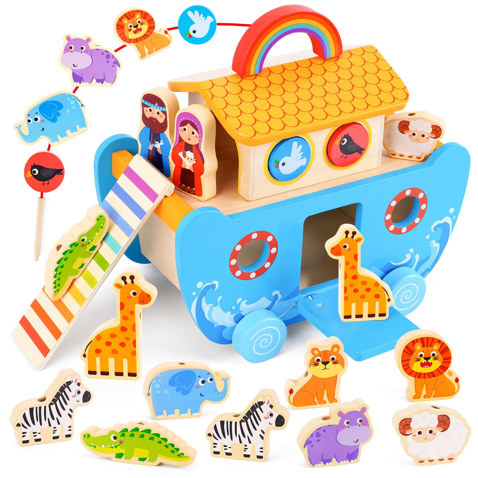 Photo 1 of Toddlers Noah's Ark Toys with Wooden Animal Shape Sorters, Baptism Gifts for Girls Boys 2 3 4 Years Old, Montessori Educational Toys for Toddlers, Bible Story Book for Kids Ages 2-4