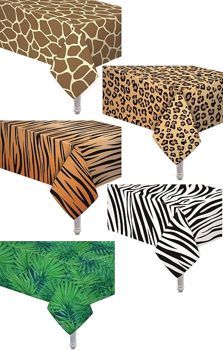 5 Pack Animal Safari Theme Zoo Print Table Cover / Animal Theme Tablecloth Party Supplies/ Ideal for Birthday Parties, Animal Theme Party, Baby Showers, Zoo Jungle Safari Themed Party