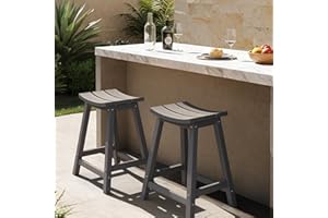 Ciokea 2 Set 24" Outdoor Bar Stools Heavy Duty HDPE Counter Height Bar Stools Weatherproof Patio Seats Modern Waterproof BarStools for Bar Deck Balcony Kitchen Counter Yard, Grey