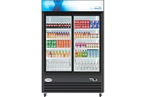 KoolMore MDR-2D-GSLD Commercial Glass 2 Door Display Refrigerator Merchandiser - Upright Beverage Cooler with LED Lighting - 45 Cu. Ft., Black