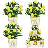 Jexine 3 Set Summer Fruits Lemon Tiered Tray Decor Artificial Lemon Plant Farmhouse Home Decor Mini Fake Etrogplants Mini Vases Tiered Tray Greenery Accessory(Lemon Style)