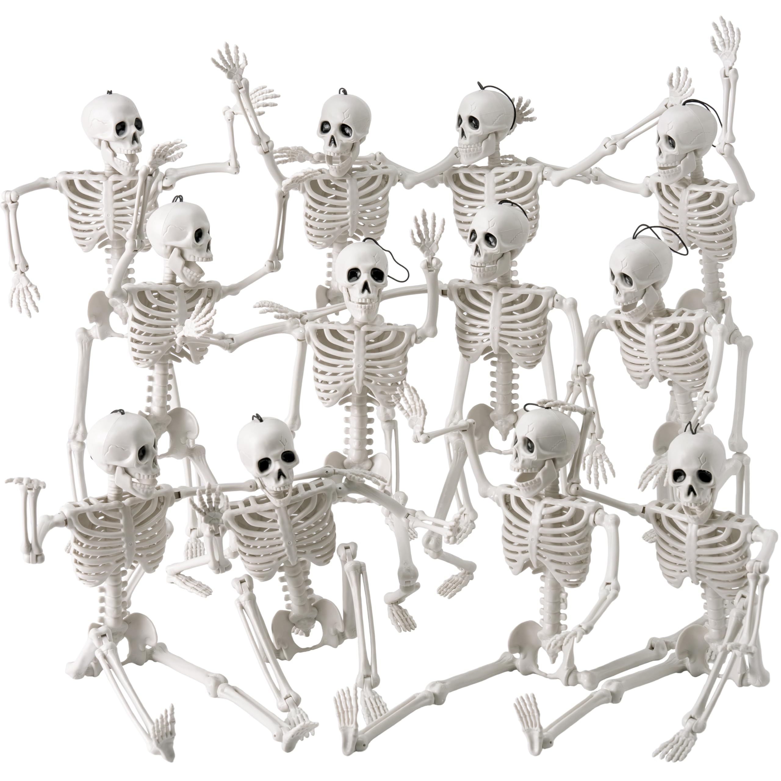 Photo 1 of JOYIN 12 PCS 16" Halloween Skeleton Decor, Full Body Movable Stayable Joints Plastic Skeleton, Posable Hanging Skeletons for Halloween Decoration Indoor Outdoor, Graveyard Yard Party Decor