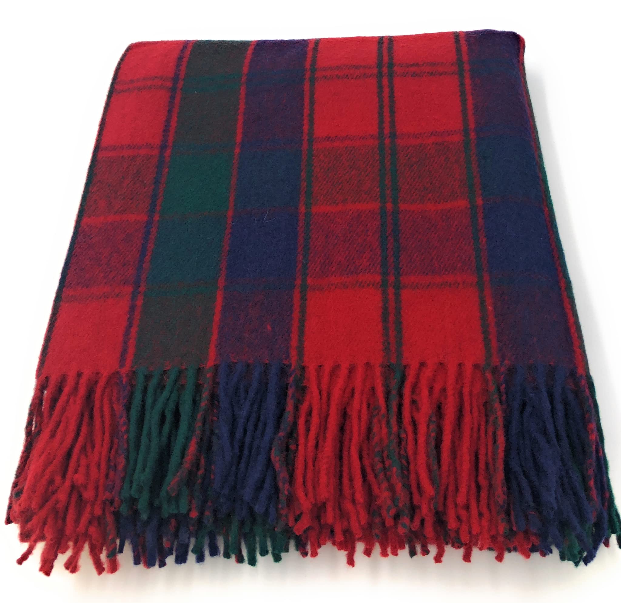 Recycled Wool Modern Tartan design rugs/blanket - Luxury checkered fringed edge Outdoor and Indoor Blanket - Picnic, Travel, gift, house warming, wedding, christmas, winter (Robertson Red)