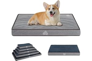 VANKEAN Dog Bed Soft Crate Pad Mat Reversible Warm& Cool, Washable Comfy Kennel Pad with Orthopedic Egg-Crate Foam for Small Medium Large Dogs, Water-Resistant Pet Bed, Grey