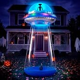 Joiedomi 9 FT Tall Halloween Inflatable UFO Abduction Decoration, Blow Up Blue Flat Rim UFO with Built-in Color Changing LEDs for Halloween Indoor Outdoor Yard Garden Lawn Party Decoration