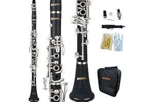 KAYATA Clarinet for Beginner Bb Clarinet Student Adults 17 Nickel-plated Keys Hard Clarinet Case and Clarinet Cleaning Kit, Woodwind Band & Orchestra Musical Instruments, Black ﻿
