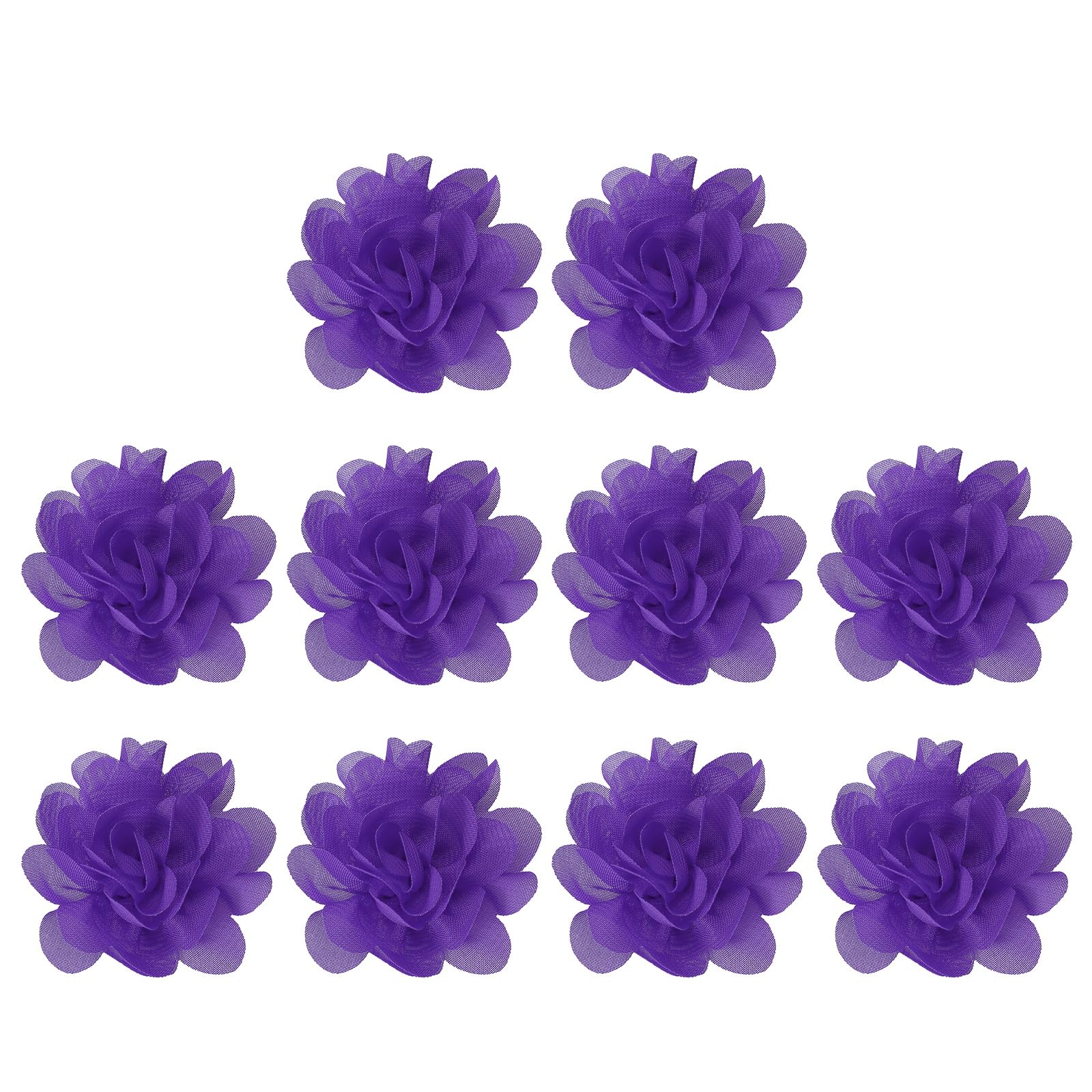 PATIKIL 2" Chiffon Flowers, 10 Pcs Mesh Fabric Flowers Sewing Fabric Appliques Headband Embellishments for DIY Craft Wedding Decor, Purple