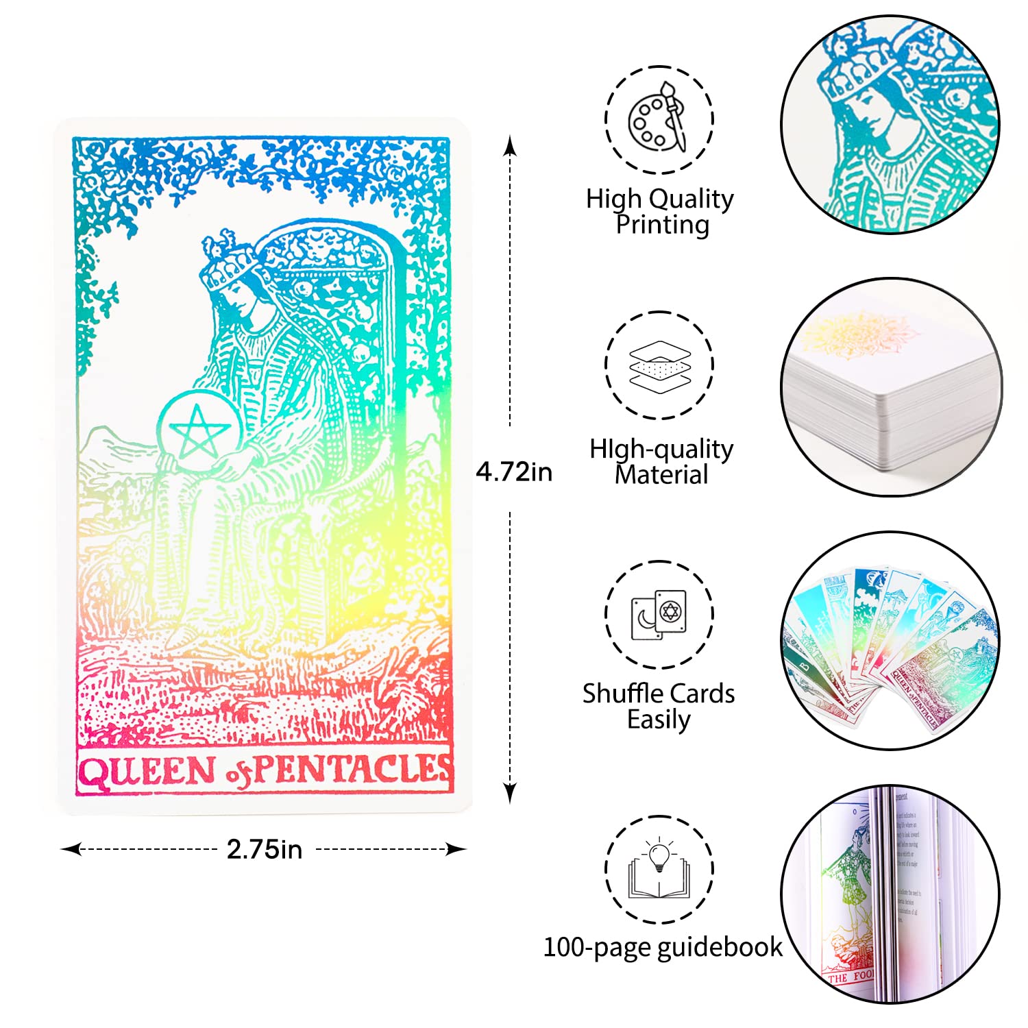 Sincerez Tarot Cards Deck with Guidebook for Beginners, Vintage Card Decks, Unique Fortune Telling Game (Holographic)