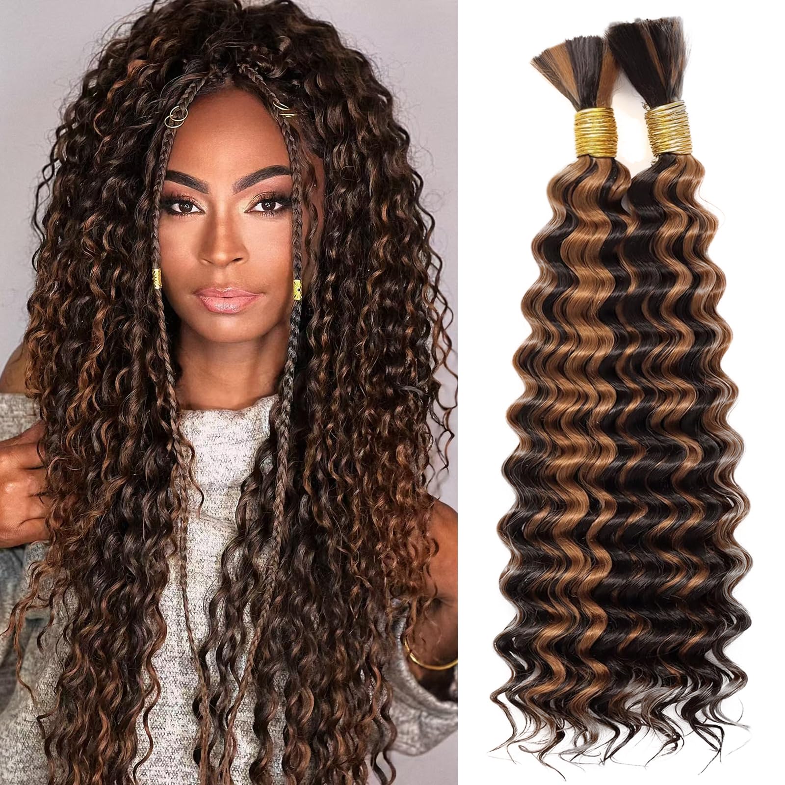 LPARMJIT Deep Wave Bulk hair for Braiding 18 inch 2 Bundles/Pack No Weft for Braiding Wavy Synthetic Braiding Hair Extensions for Boho Braids (P4/30, 18inch(1pack)) โ image 1