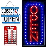 Ultima LED Neon Open Sign for Business: Vertical LED Sign with Flashing Mode for Stores - Includes Business Hours and Open & Closed Signs