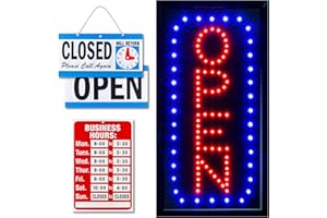 Ultima LED Neon Open Sign for Business: Vertical LED Sign with Flashing Mode for Stores - Includes Business Hours and Open & Closed Signs