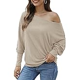 Aifer Women's Off The Shoulder Tops Sexy Long Sleeve Shirts Oversized Fashion Casual Batwing Sweaters Pullover Tunic Tops