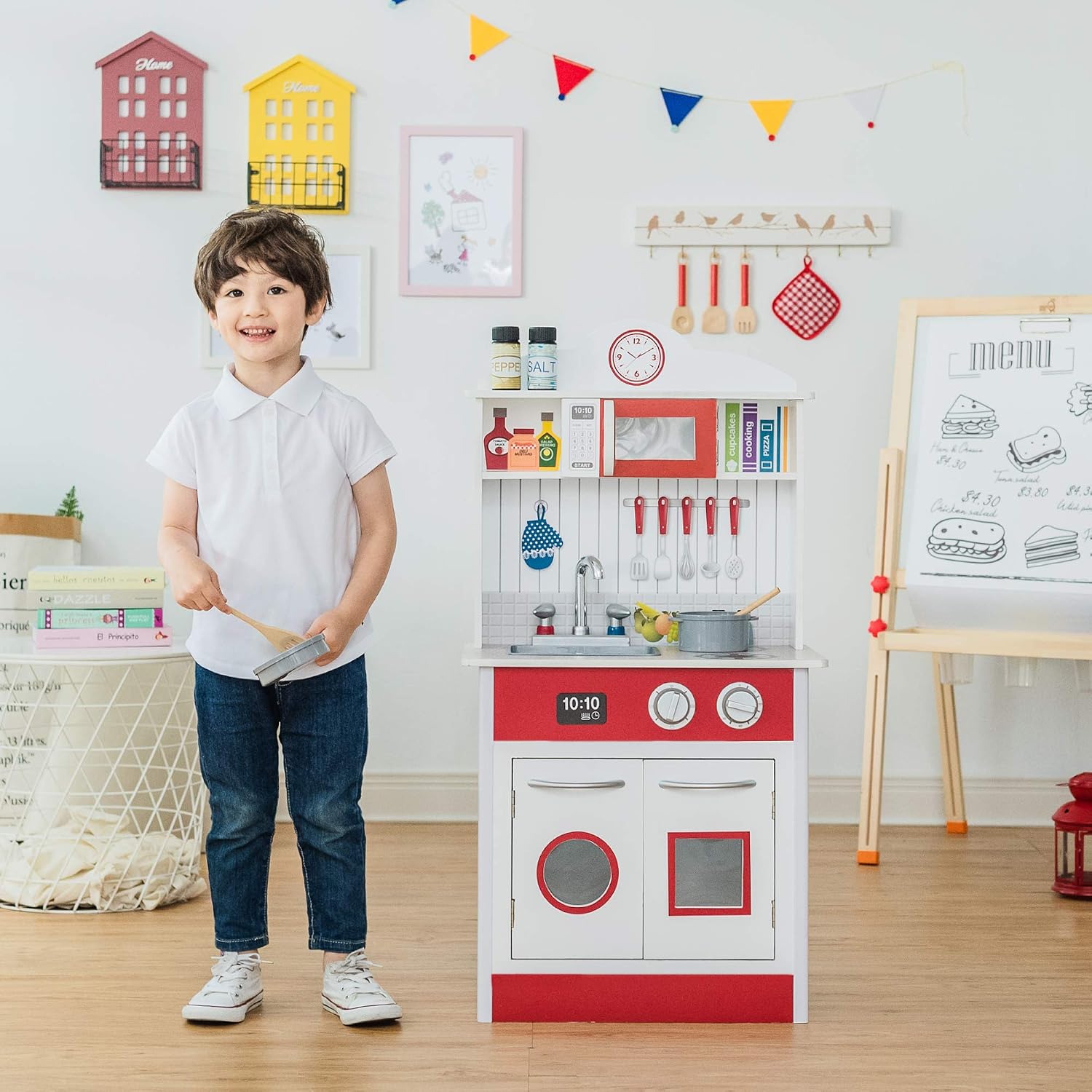 Teamson Kids Little Chef Madrid Classic Interactive Wooden Play Kitchen with Sink - Image 4