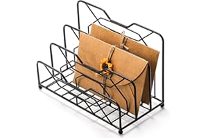 Pumtus Desk Mail Organizer, 3 Slot Metal Office Desktop Mail Holder, Wire Letter Sorter Magazine Rack Book Record Holder for Books, Bills, Postcards, Desk Accessories, Black