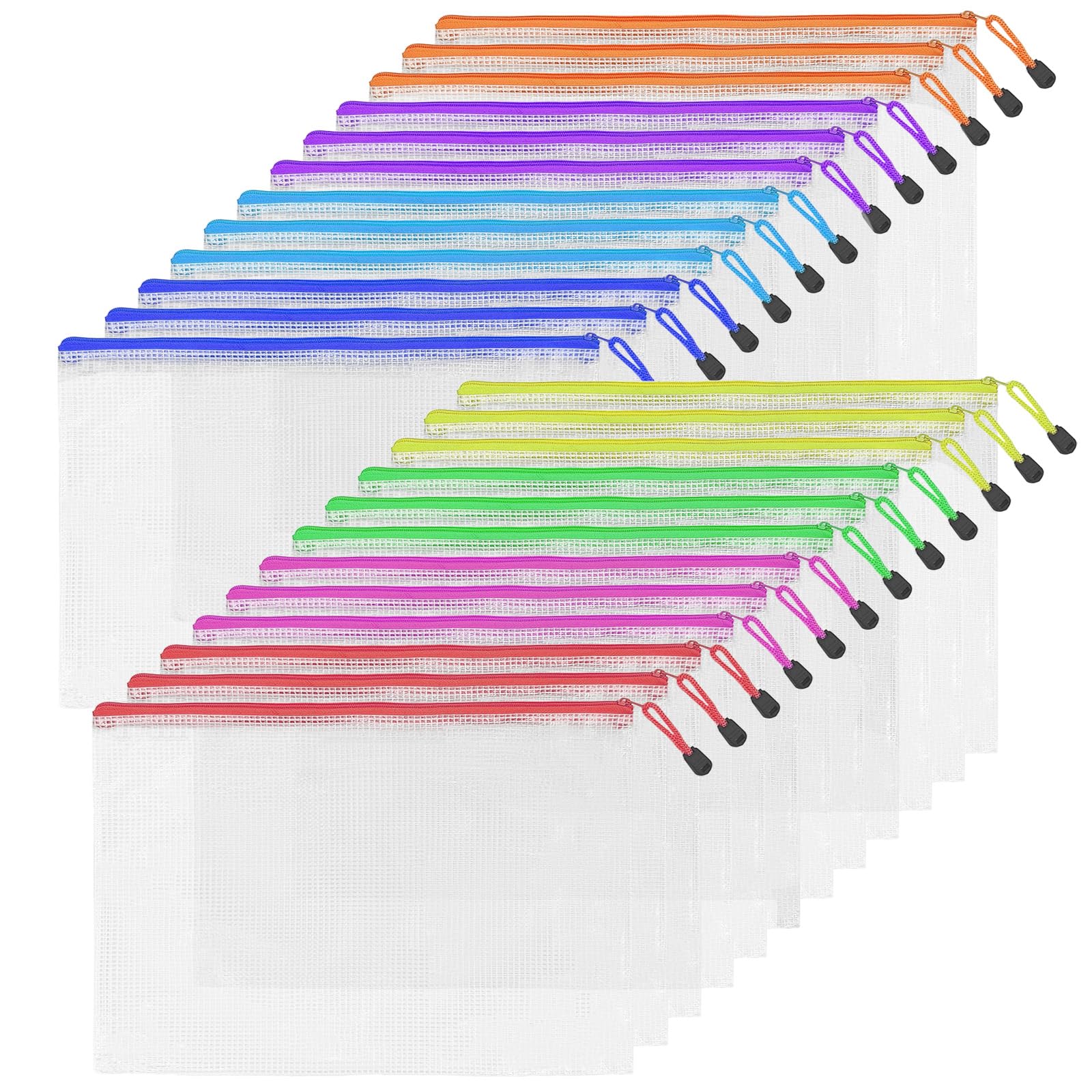 Photo 1 of 24pcs A4 Mesh Zipper Pouch Bags, Mesh Bags with Zipper Bulk, Pouches for Organization, Clear Storage Bags for Classroom, Travel, Office