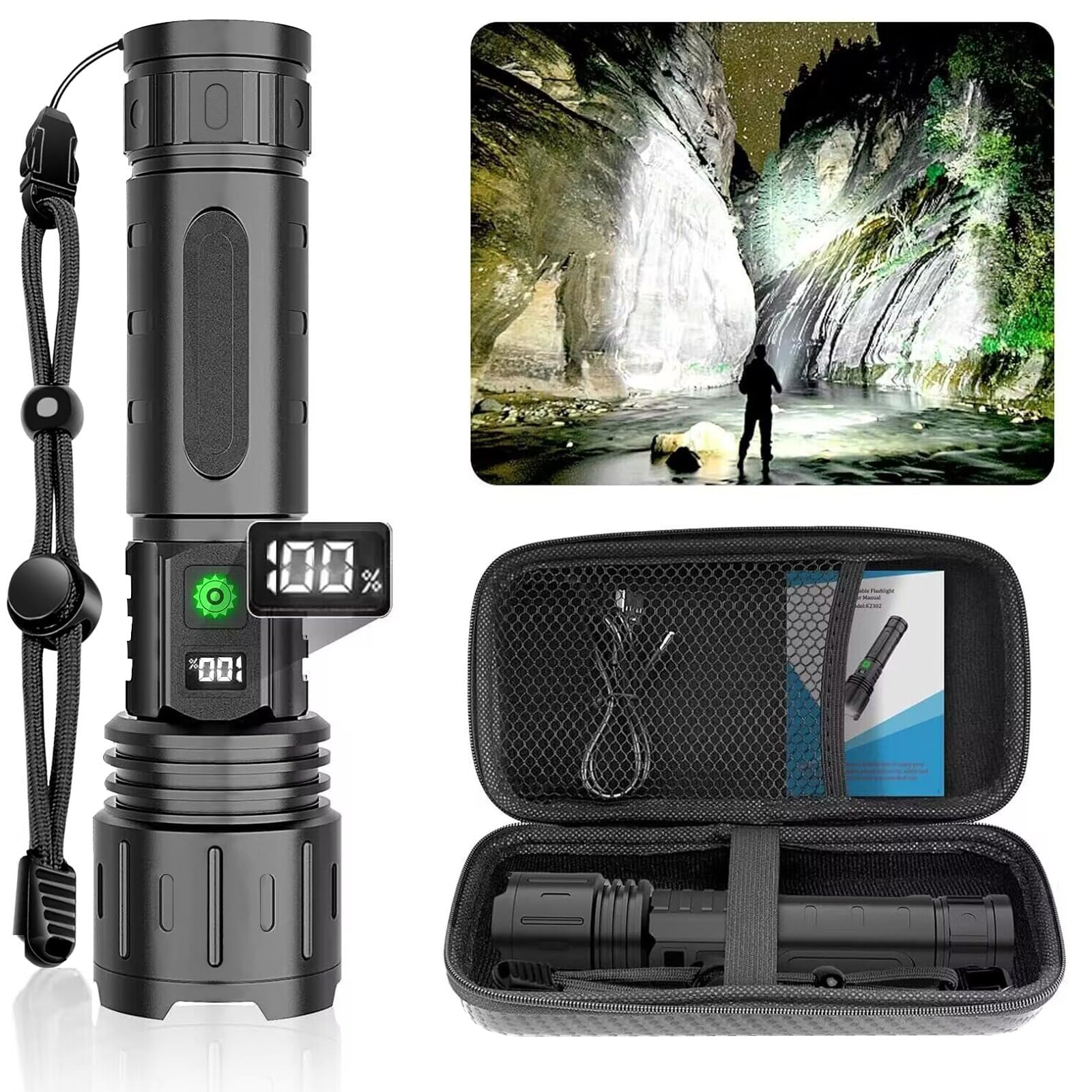 iToncs Rechargeable LED Torch High Lumens, 20000LM Super Bright Rechargeable Tactical Torches Flashlight with 5 Modes,Waterproof,Powerful Handheld Flash Light for Emergencies,Camping,Hiking