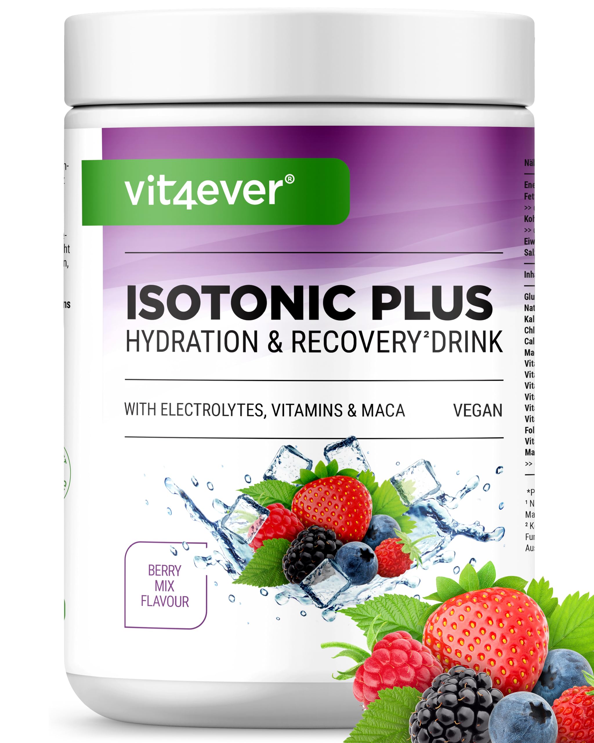 vit4ever Isotonic Plus Drink - 1050 g Isotonisches Getränkepulver – mit Kohlenhydraten, Elektrolyten, Vitaminen und Maca - Hydration & Recovery Formel - vegan (Beeren Fruchtmix)