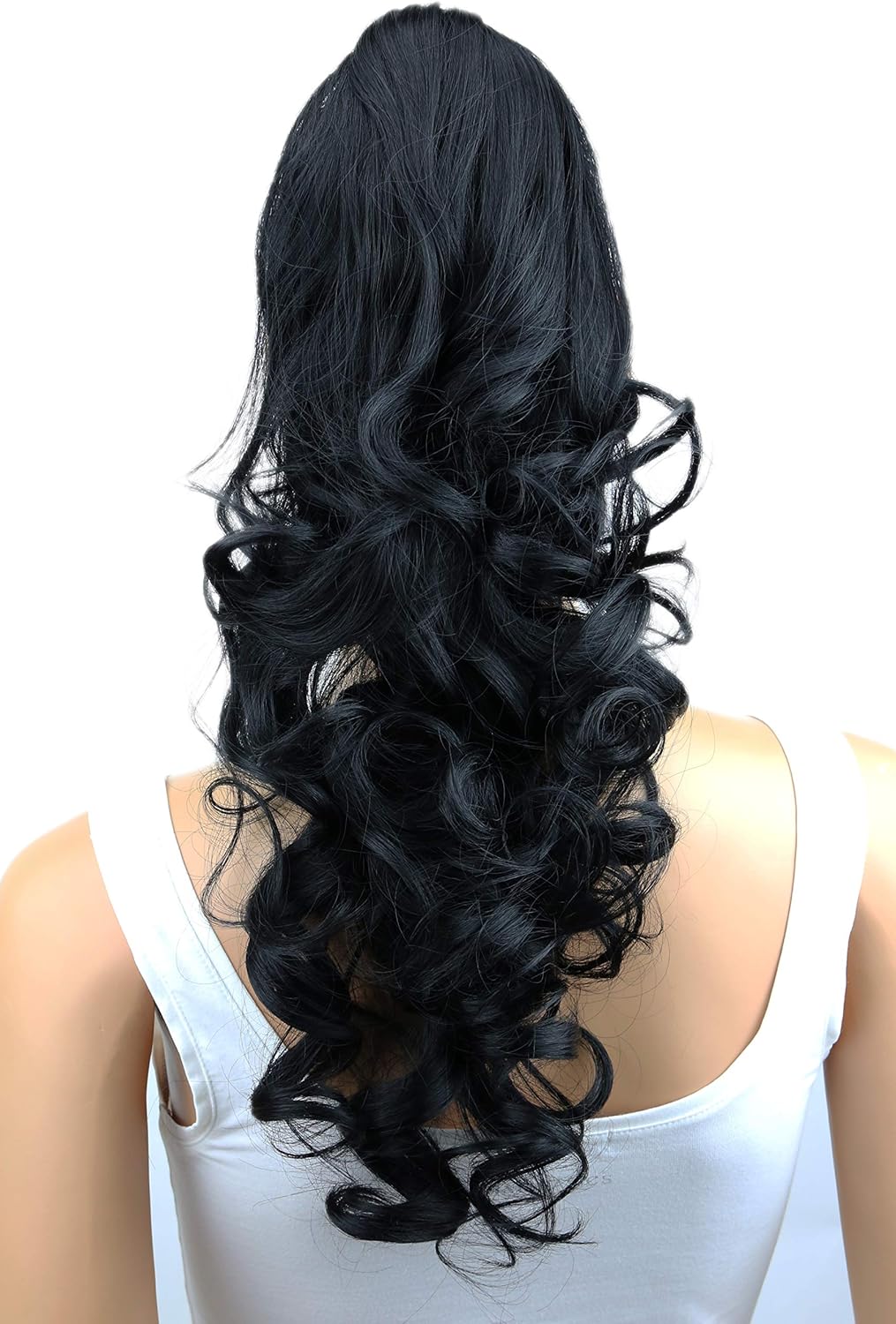 CAISHA 18" Hairpiece Ponytail Extensions Voluminous Wavy Black PH9, black #1 PH9, 22 inches - Image 3
