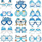 CMUSKO Winter Wonderland Decorations - 15Pcs Snowflake Snowman Themed Paper Eyeglasses Hello Winter Holiday Christmas Photo Booth Props