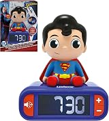 Lexibook Superman Nightlight Alarm Clock RL800SU with 6 Sounds & Backlit LCD