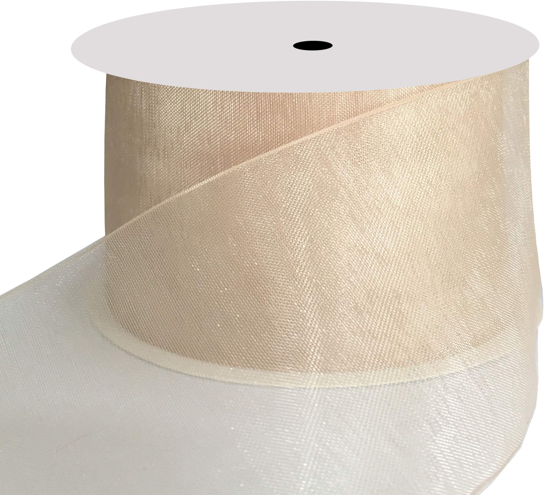 DUOQU 1-1/2 inch Wide Shimmer Sheer Organza Ribbon 25 Yards Tan