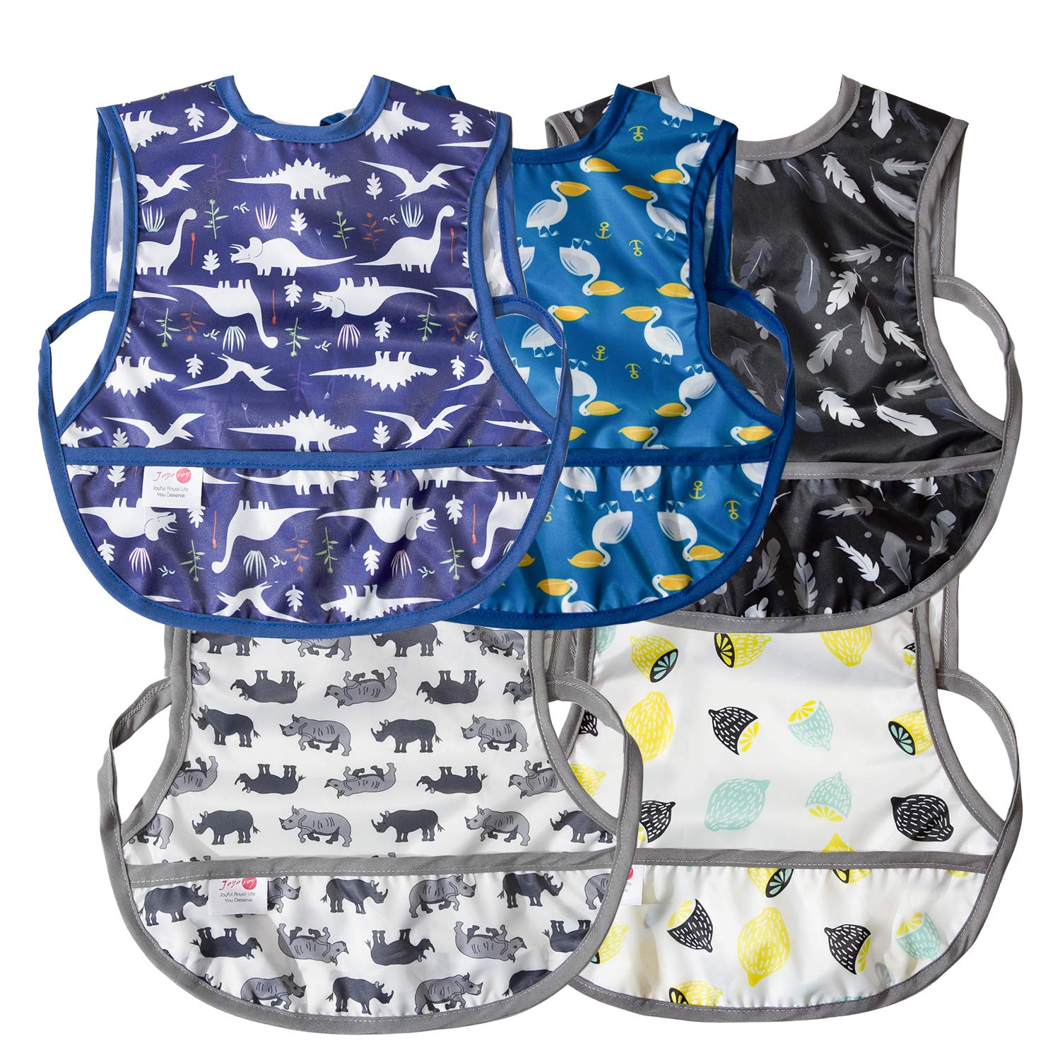 Joyo roy Baby Bibs 6-12 Months Weaning Bib for Boys 5Pack Waterproof Bibs for Weaning Newborn Toddler Bib 6-18 Months for Toddlers Smock for Eating Toddler Painting Apron for Feeding Easy to Clean