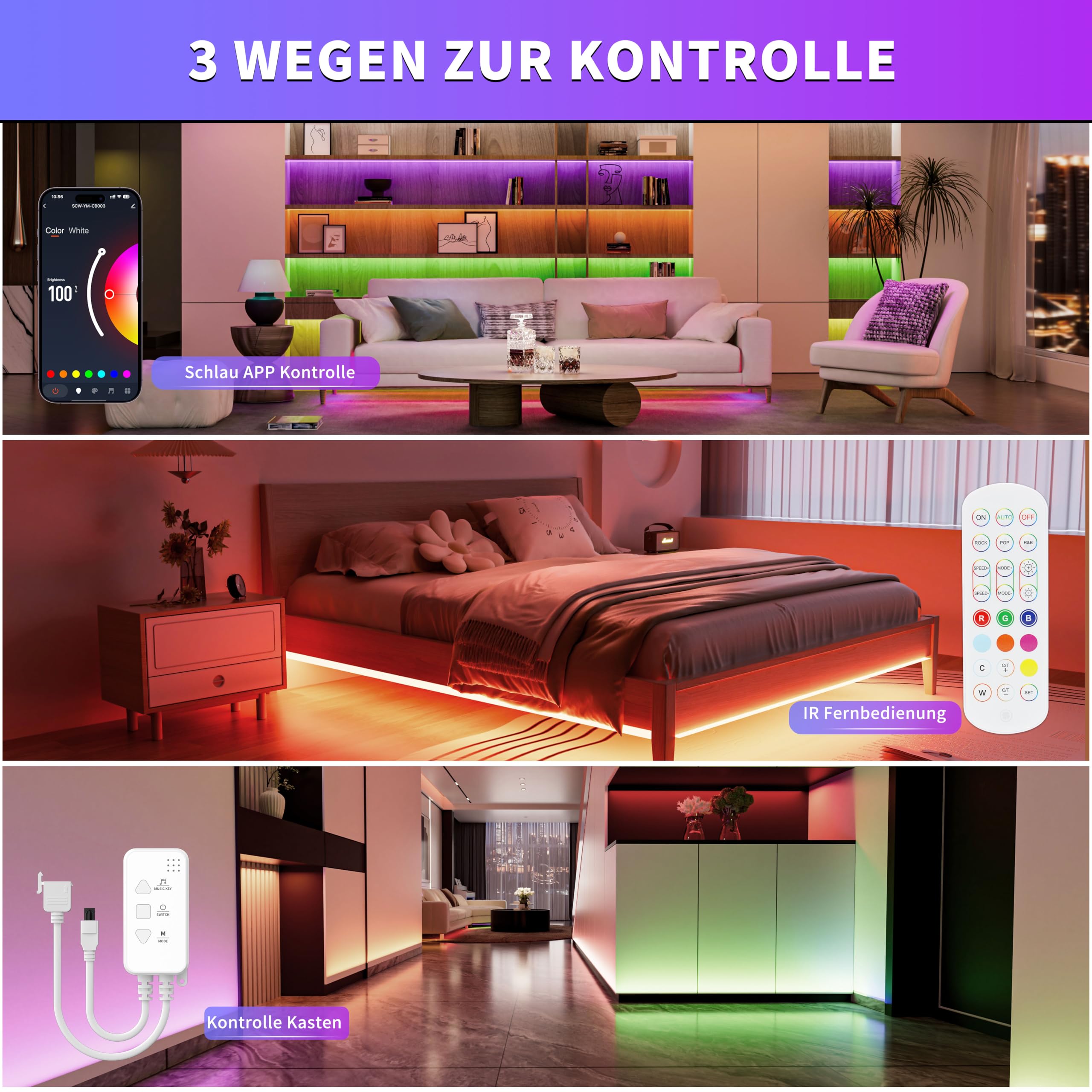 OULARA WIFI RGB COB LED Streifen 6M Dimmbar LED strip Licht DC24V,Farbe Wechsel Smart Funktioniert mit Tuya/Alexa/Google Assistant,Mehrfarbiges Flexibles LED band Licht für home DIY Dekoration 4