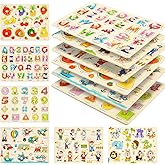 YUNCHY Wooden Peg Puzzles for Toddlers, 6 Pack Toddler Puzzles Set for 3 4 5 Years Old, Preschool Education Learning Puzzle T