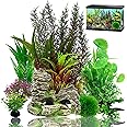 Naturezhen Aquarium Decorations Plants, 9Pcs Artificial Fish Tank Plants and Rock Decor Set, Fish Tank Accessories Fish Tank 