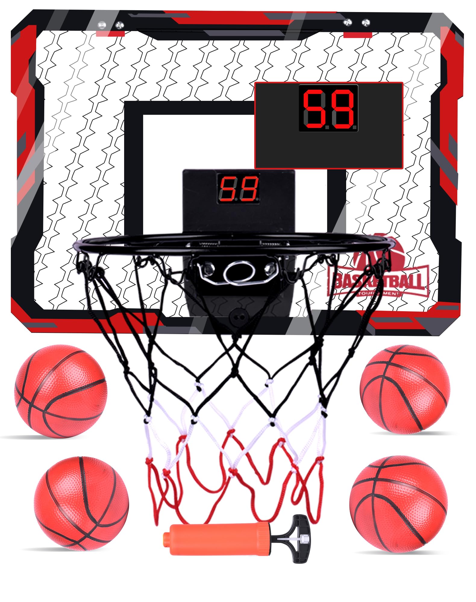 Mini Basketball Hoop Indoor for Kids and Adults Over The Door Basketball Hoop with Automatic Scoring and 4 Basketballs, Basketball Toy Gift for Boys Girls Age 6 7 8 9 10 11 12 13 Years