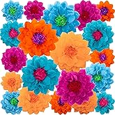 Gejoy 20 Pieces Large Colorful Tissue Paper Flower Decorations for Parties 3D Giant Tissue Paper Pom Pom DIY Craft Decoration for Wall Ceiling Wedding Mexican Birthday Backdrop Party(Bright Color)